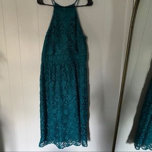 Teal Embroidered Floral Lace Dress